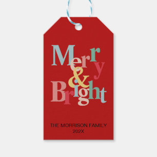 Modern typography Merry and bright red Gift Tags