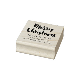 Modern typography Merry Christmas address Rubber Stamp