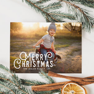 Modern Typography Merry Christmas Full-Bleed Photo Holiday Card