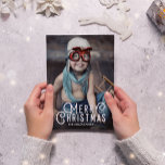 Modern Typography Merry Christmas Full-Bleed Photo Holiday Card<br><div class="desc">This chic and sweet Christmas card features simple typography with a patterned back. Available in additional formats.</div>