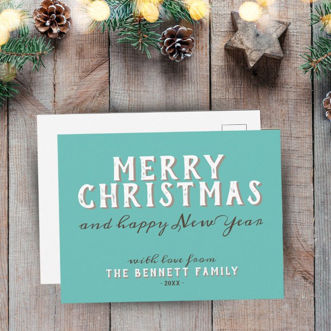 Modern Typography Merry Christmas New Year Postcard (Creator Uploaded)
