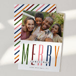 Modern Typography 'MERRY' Christmas Photo  Holiday Card<br><div class="desc">Keeping it simple this holiday season with this modern typography 'MERRY' Holiday Card. Design features a photograph of your choice,  the text MERRY in multi colours with the word christmas running through it! Customise by changing name and date.</div>