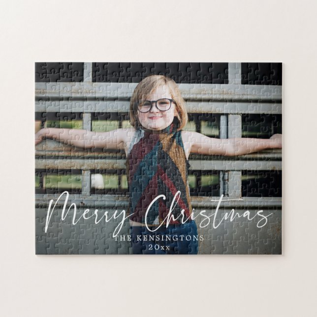Modern Typography Merry Christmas Photo Jigsaw Puzzle (Horizontal)