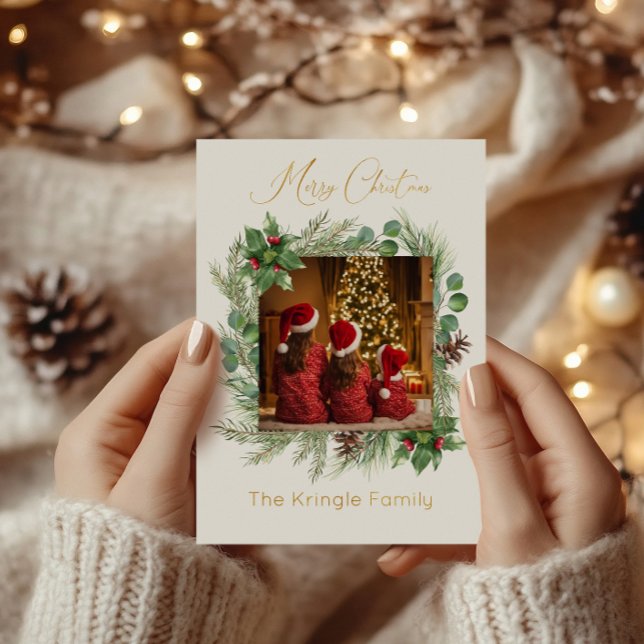 Modern Typography Merry Christmas Wreath Photo (Creator Uploaded)