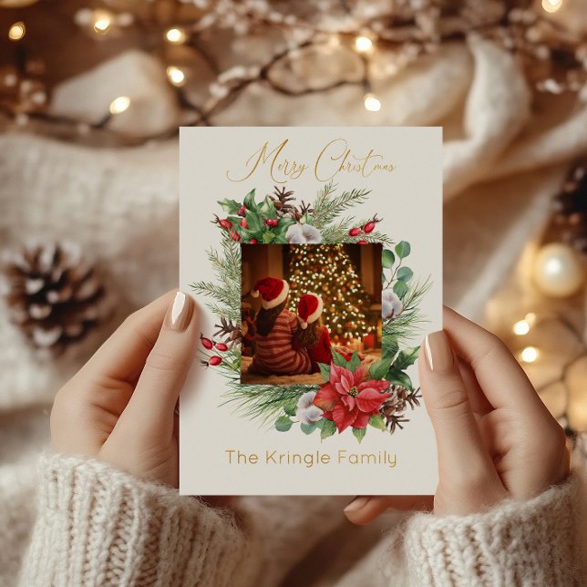 Modern Typography Merry Christmas Wreath Photo (Creator Uploaded)