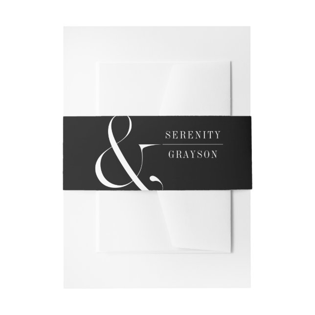 Modern typography minimalist black white wedding invitation belly band (Front Example)