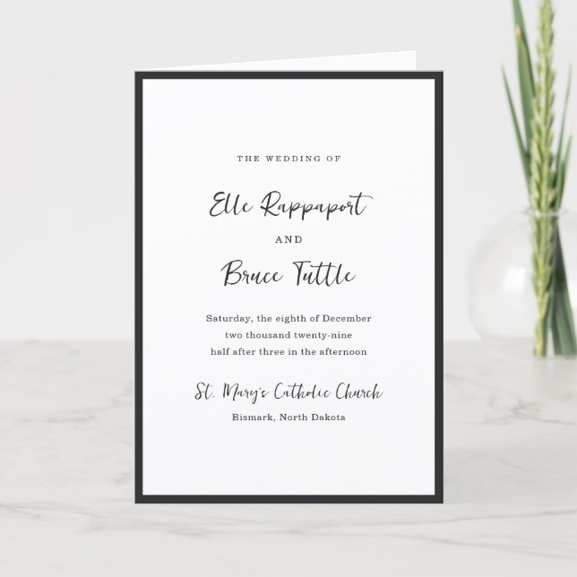 Modern Typography Minimalist Catholic Wedding Programme (Front)