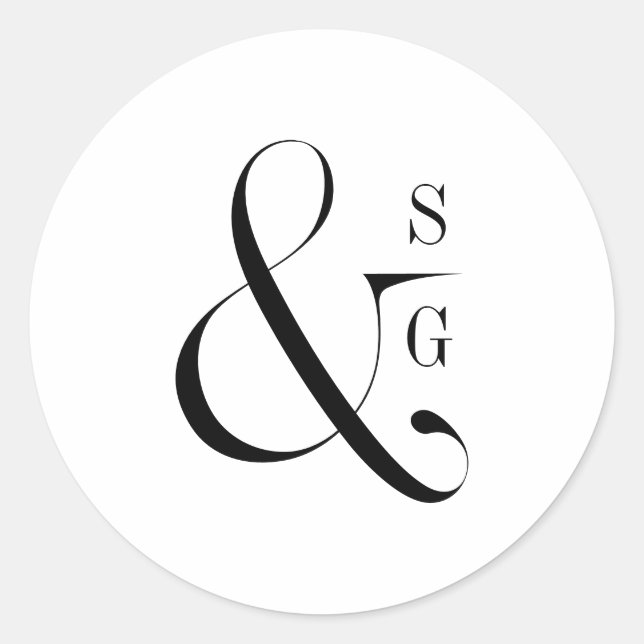 Modern typography minimalist couple's monogram classic round sticker (Front)