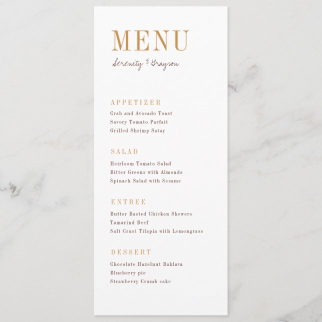 Modern typography minimalist fall wedding menu (Front)