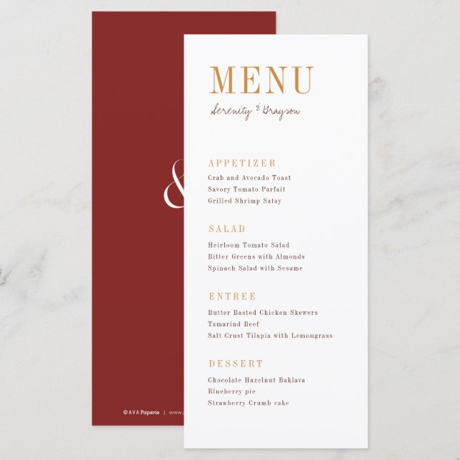 Modern typography minimalist fall wedding menu (Front/Back)