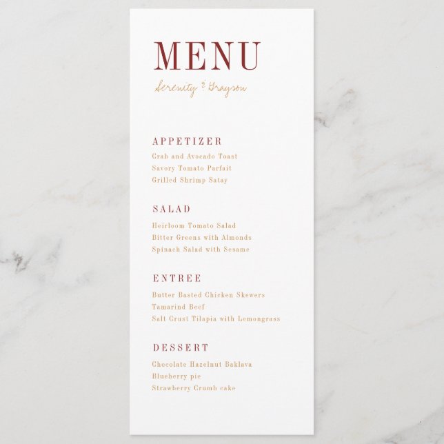 Modern typography minimalist fall wedding menu (Front)