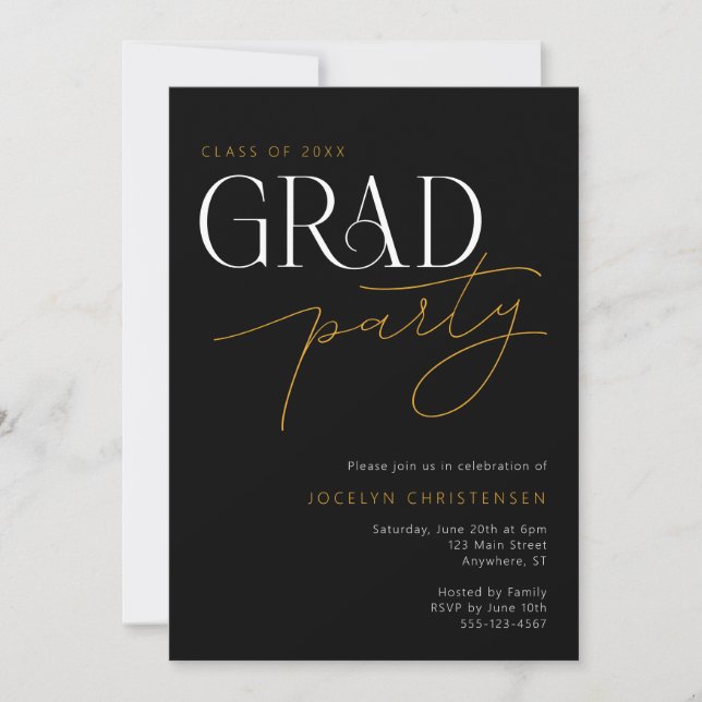 Modern Typography Minimalist Grad Party Invitation (Front)