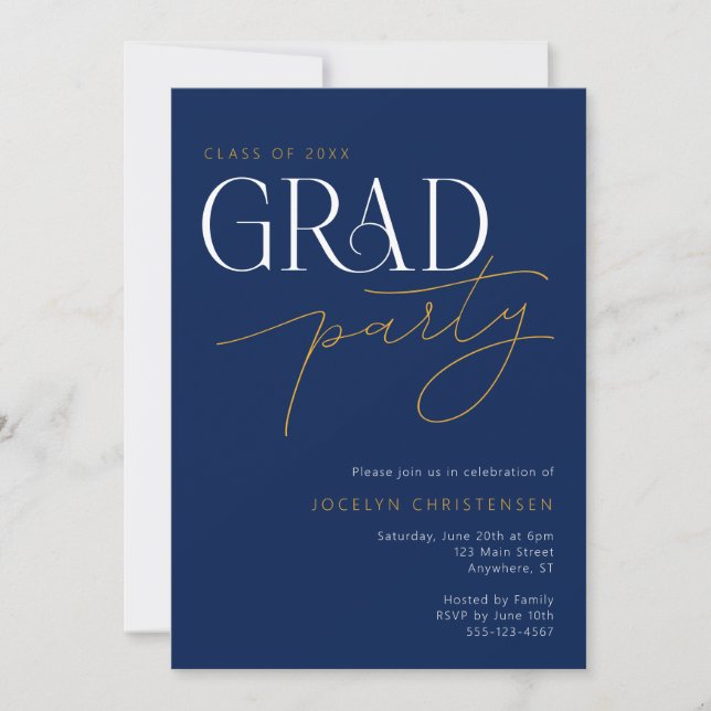 Modern Typography Minimalist Grad Party Invitation (Front)