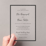 Modern Typography Minimalist Wedding Acrylic Invitations<br><div class="desc">This design is part of a timeless minimalist wedding invitation suite featuring elegant script typography paired with a classic serif font in soft black and white. This modern design embraces simplicity with a refined layout, perfect for couples seeking understated sophistication. Ideal for formal, modern, or classic weddings, this clean aesthetic...</div>