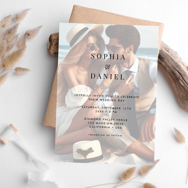 Modern Typography Minimalist Wedding Faded Photo Invitation (Creator Uploaded)