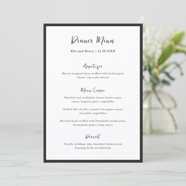 Modern Typography Minimalist Wedding Menu (Standing Front)