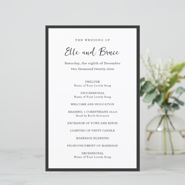 Modern Typography Minimalist Wedding Program (Standing Front)