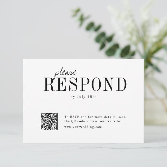 Modern typography minimalist wedding QR code RSVP  (Standing Front)