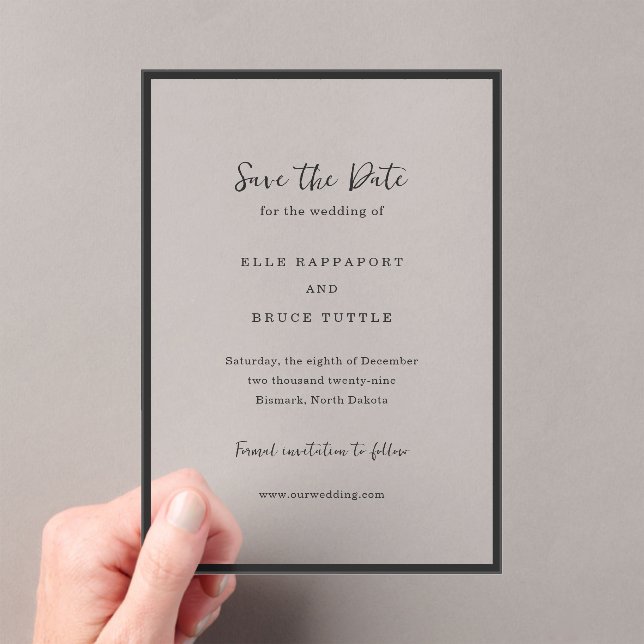 Modern Typography Minimalist Wedding Save the Date Acrylic Invitations (Insitu (Handheld))