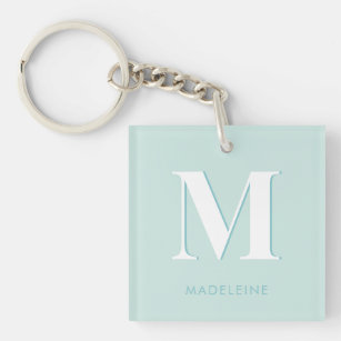 Modern Typography Mint Turquoise Monogram Initial Key Ring