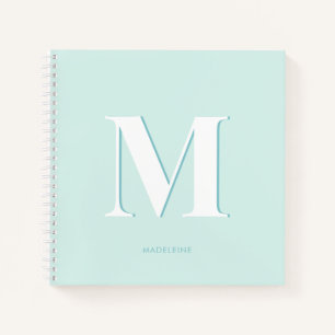 Modern Typography Mint Turquoise Monogram Initial  Notebook