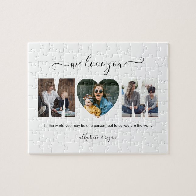 Modern Typography MOM 3 Photo Collage Gift For Mum Jigsaw Puzzle (Horizontal)