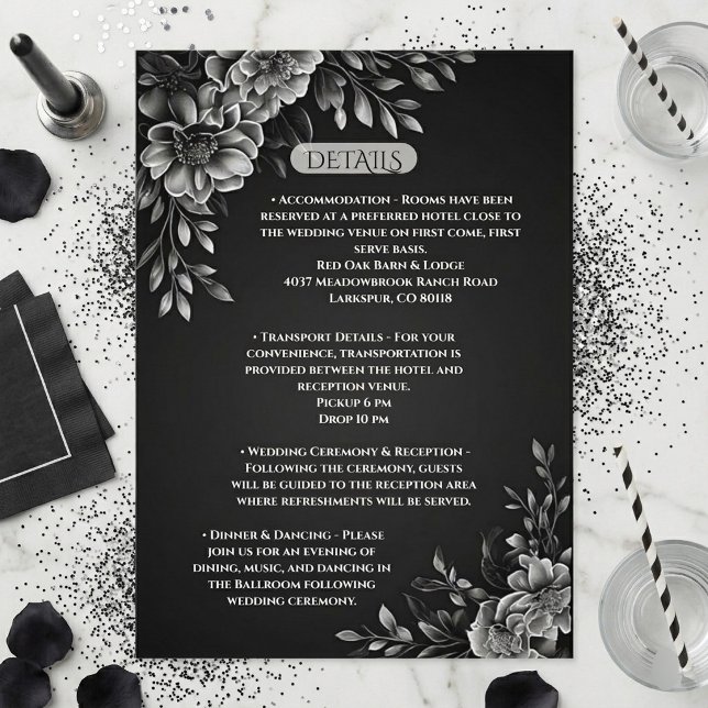 Modern Typography Monochrome Black White Florals  Enclosure Card (Modern Typography Monochrome Black White Florals Enclosure Card)