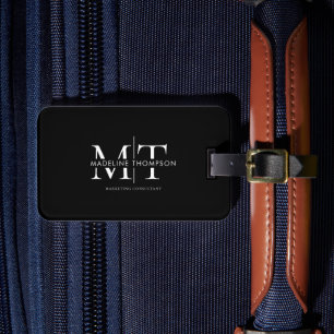 Modern Typography Monogram Black Luggage Tag