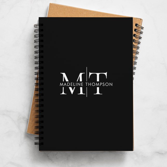 Modern Typography Monogram Black Notebook (Creator Uploaded)