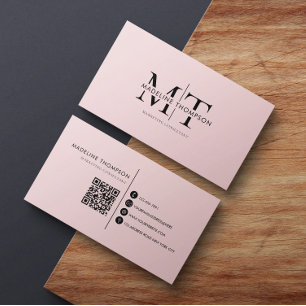 Modern Typography Monogram Black Pink QR code Business Card