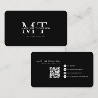 Modern Typography Monogram Black QR Code Business Card