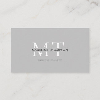 Modern Typography Monogram Light Grey QR code Business Card