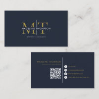 Modern Typography Monogram Navy Blue Gold QR code