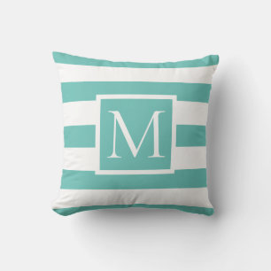 Modern Typography Monogram Striped Throw Pillow