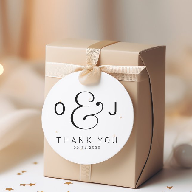 Modern typography monogram wedding thank you  classic round sticker (Creator Uploaded)