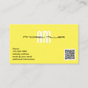 Modern Typography Monogram Yellow Add QR Code Business Card