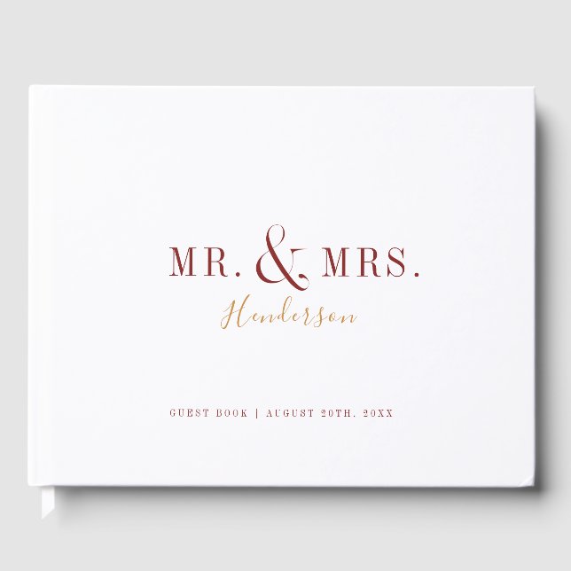 Modern typography Mr and Mrs fall wedding Guest Book (Front)