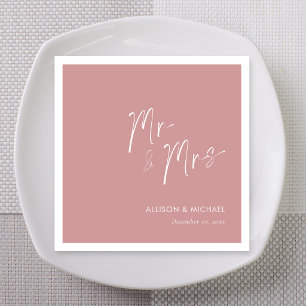 Modern Typography Mr & Mrs Dusty Rose Wedding Napkin