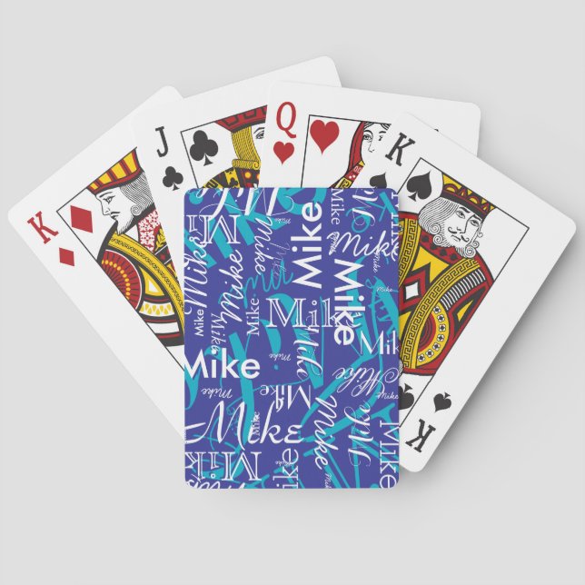 Modern Typography Name Oversized all over blue Playing Cards (Back)