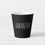 Modern Typography Name White On Black Latte Mug<br><div class="desc">Modern hand lettered style mug with white lettering on black mug. Stylish modern personalised latte mug. Add your own name or initials. Choose from our many typefaces if you prefer a different style type.</div>