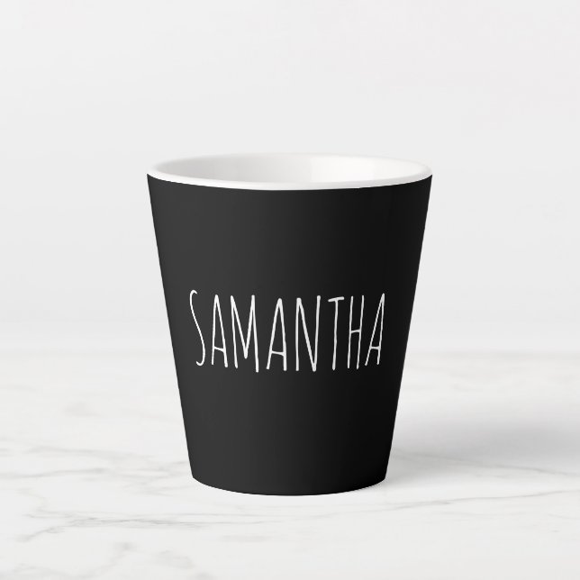 Modern Typography Name White On Black Latte Mug (Front)