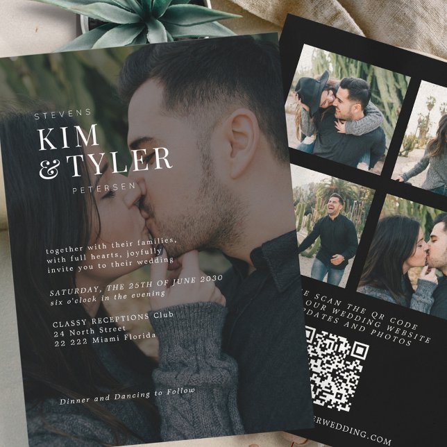 Modern typography names 5 photos QR code wedding  Invitation (Creator Uploaded)