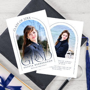 Modern Typography Navy Blue 2 Photo Arch Grad Announcement