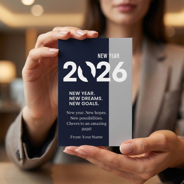 Modern Typography Navy Blue and Silver New Year  Holiday Card (Creator Uploaded)