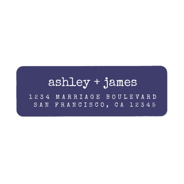 Modern Typography Navy Blue Wedding Return Address (Front)