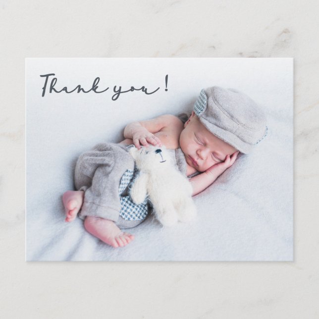 Modern Typography Newborn Baby Photo Thank You  Postcard (Front)