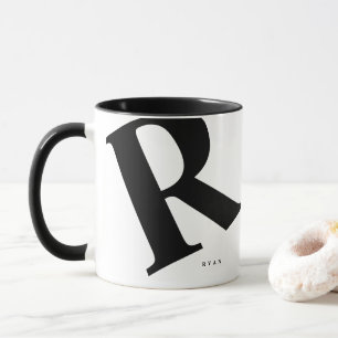 Modern Typography of Name Initial in Black Mug