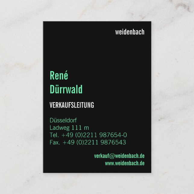 Modern Typography on black Business Card (Front)