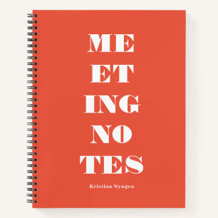 Modern Typography Orange Meeting Notes Notebook