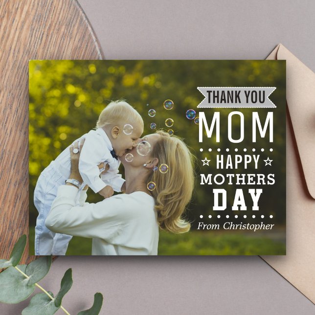 Modern Typography Overlay Happy Mother's Day Photo Postcard (Creator Uploaded)